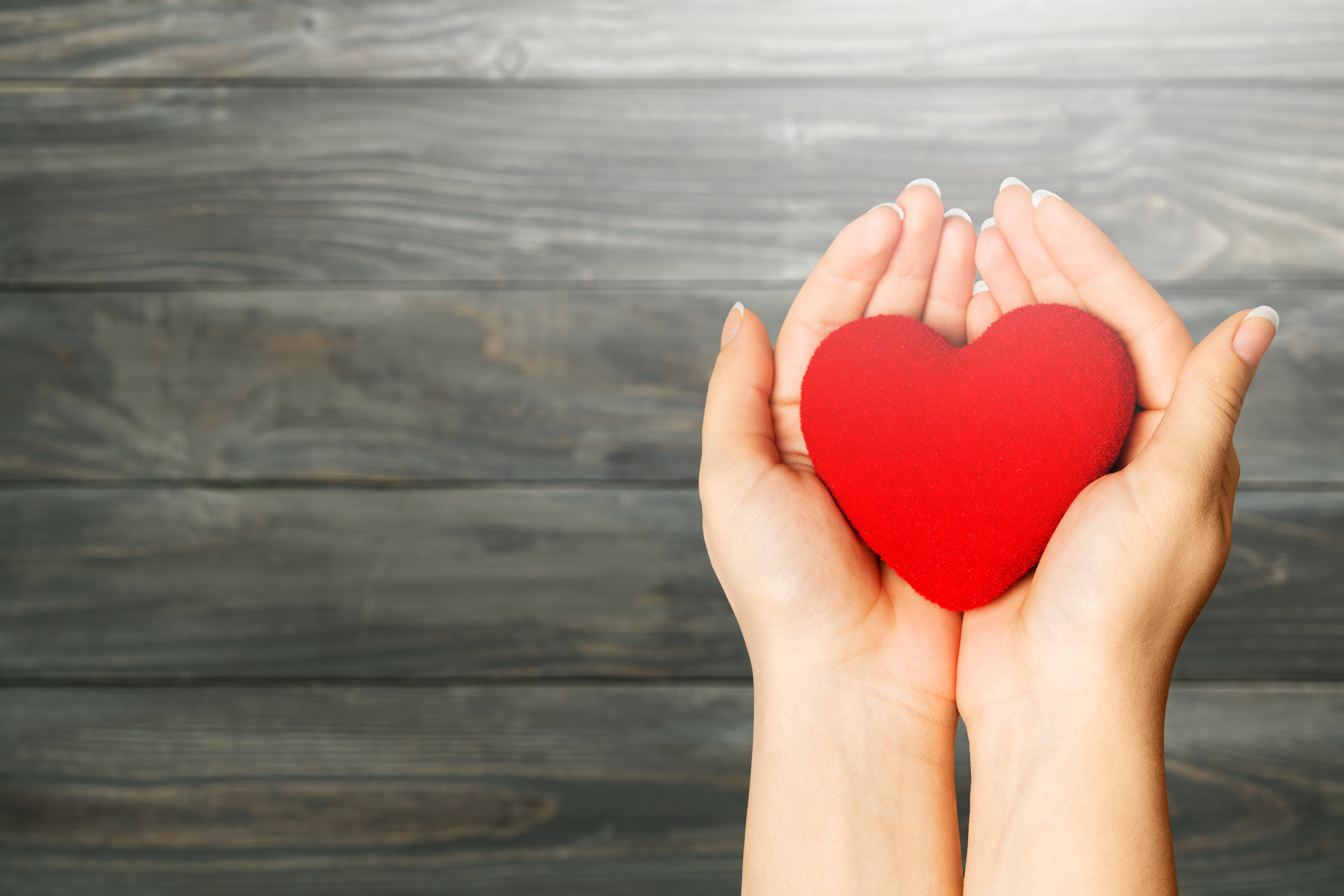 Hands holding a red love heart
