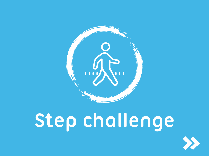 Step Challenge in written on blue background with picture of scales