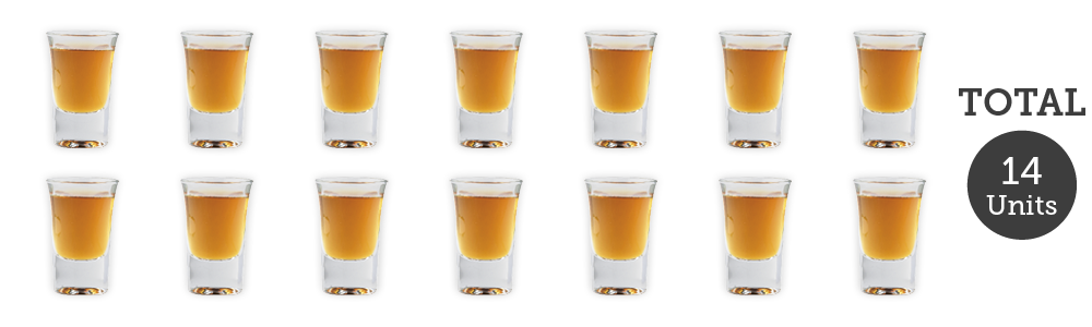 14 single shots of spirits