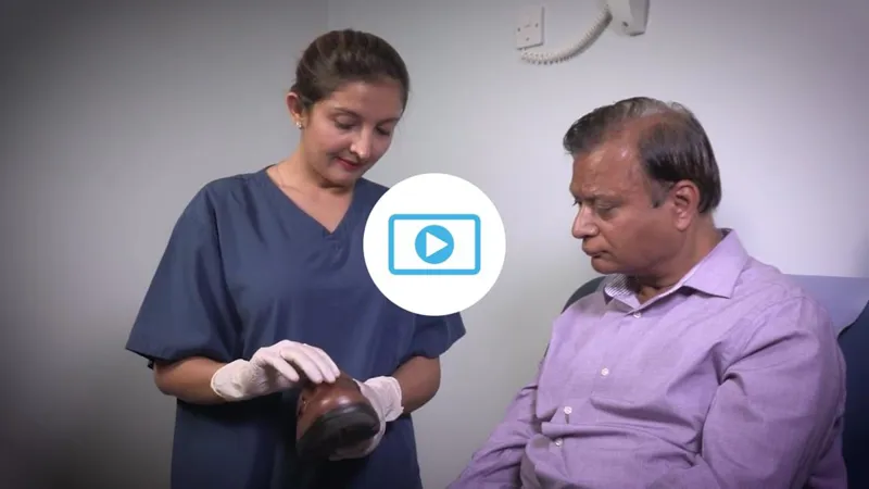 Clinician examining a patient's foot in a clinic