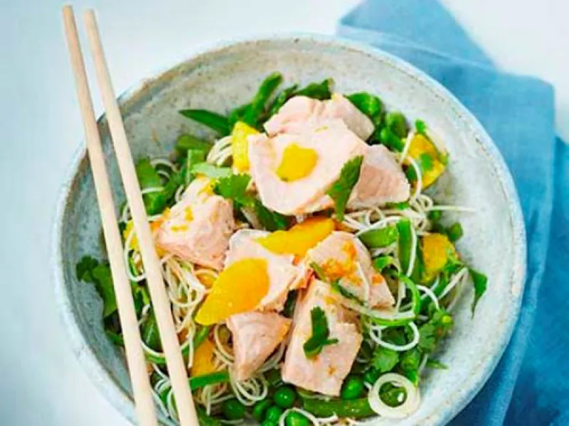 Salmon and noodles lunch