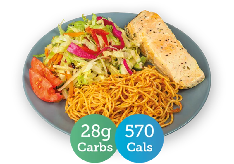Salmon, spaghetti & salad