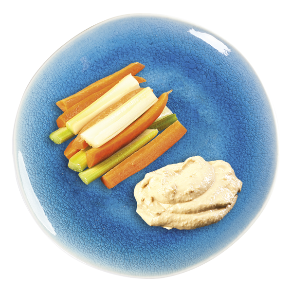 celery, cucumber and carrot sticks with houmous