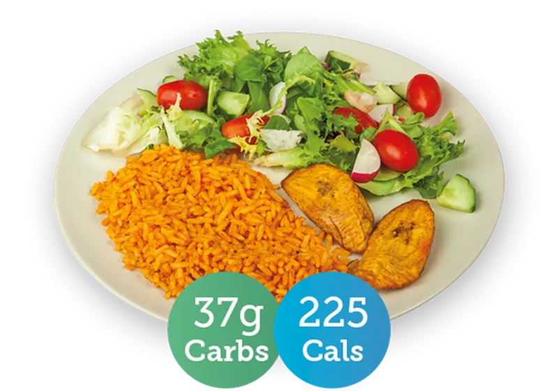 Jollof rice, plantain & salad