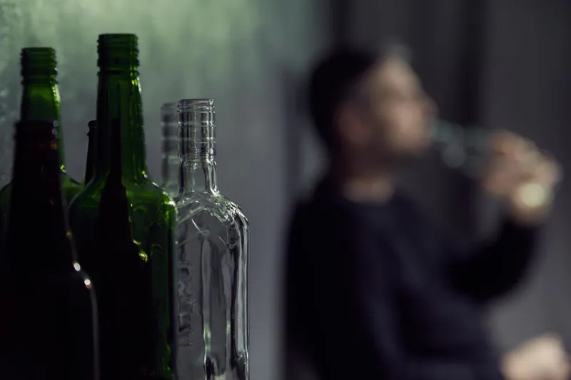 Close up of bottles of alcohol
