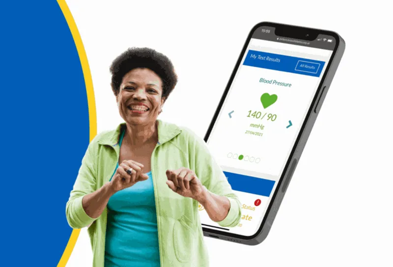 Health record app showing a blood pressure reading on a phone