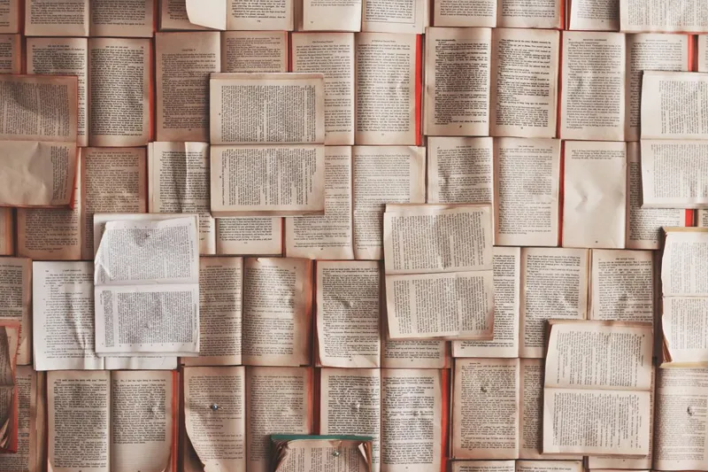 Wall covered with open books