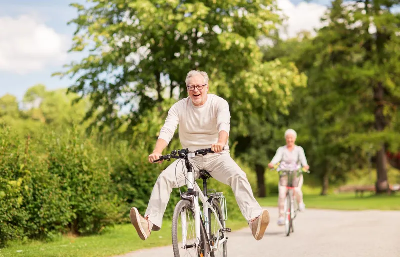 Man riding a bike outside