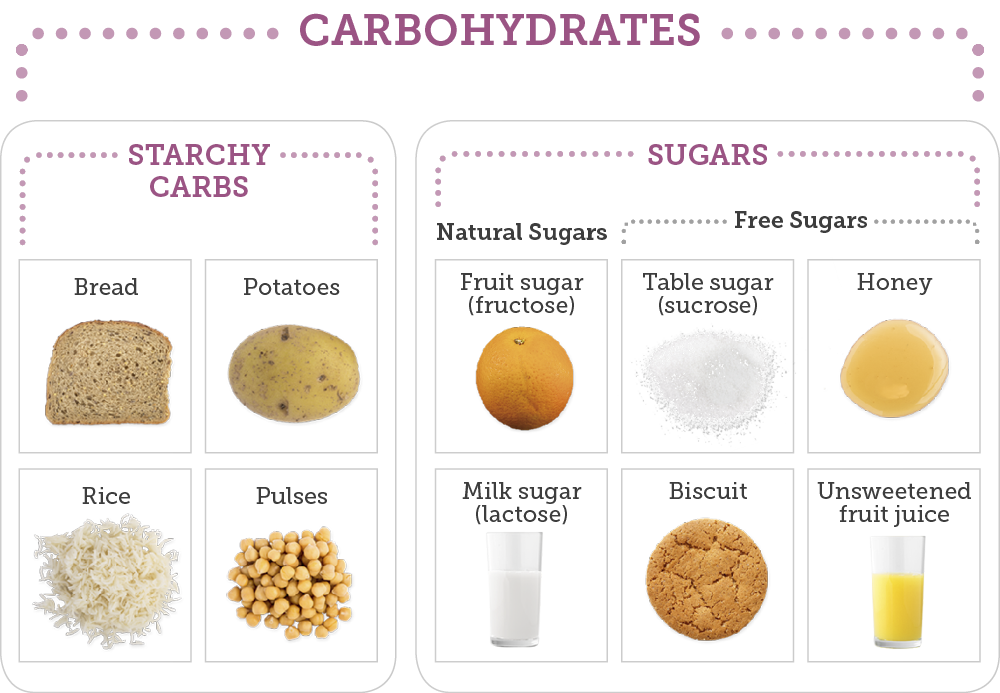 Diagram showing starchy and sugar carbohydrates
