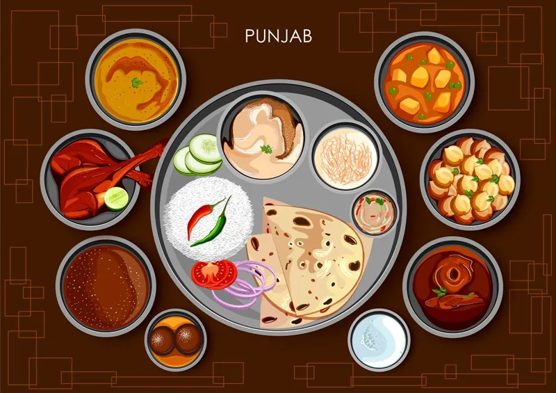 Traditional Punjabi cuisine and food meal thali of Punjab India